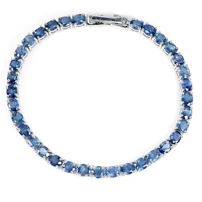 $3 • Buy Heated Oval Blue Sapphire 5x4mm 925 Sterling Silver Bracelet 7 Inches