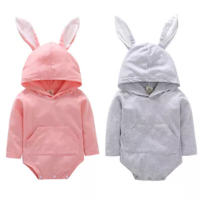 Newborn Baby Boy Girls Bunny Ear Hooded Romper Jumpsuit Rabbit Cosplay Costume ◈ • £7.33