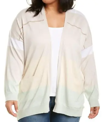 Joan Vass Plus Size Cotton Natural Striped Cardigan Open Front Cardigan 3X • $19.99