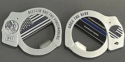 Punisher Handcuff Challenge Coin Bottle Opener-Back The Blue-Free Sipping • $12.50