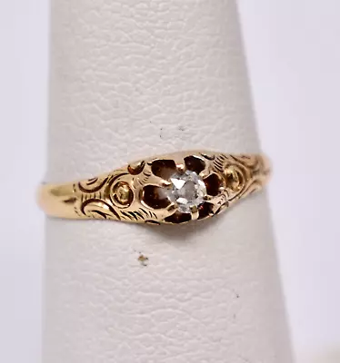 Victorian 18k Solid Gold Old Mine Cut Diamond Belcher Solitaire Ring Sz. 5.5 • $345