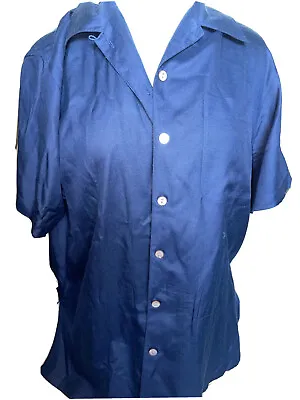 $14.99 • Buy Amanda Smith Navy Blue Button-up Top Woman's Short Sleeve Size Large 100% Silk