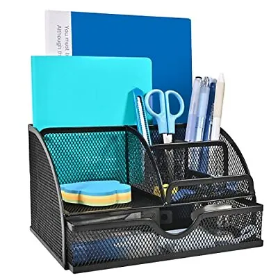 Mesh Desk Organiser – Metal Desk Tidy & Pen Holder With 6 Compartments • £15.99