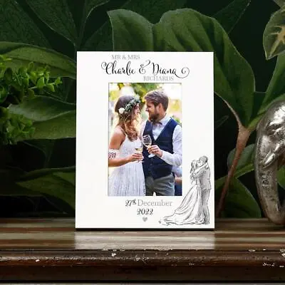 Personalised Wedding Day Photo Frame Gift With Sketch Couple C58-26 • £14.99
