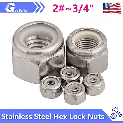 UNC Nylon Insert Hex Lock Nuts 2# 4# 6# 8# 10# To 5/8  3/4  A2 Stainless Steel • $6.35