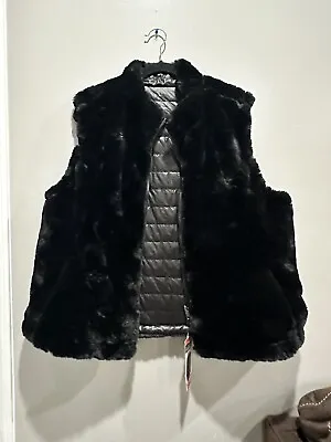 Nicole Miller Women's Black Reversible Vest Size Small XXL Quilted Faux Fur NWT • $24.44