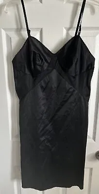 Vintage Full Slip Vanity Fair Black Nylon Taffeta Narrow Lace Sz 38 Gusset Inset • $19.95