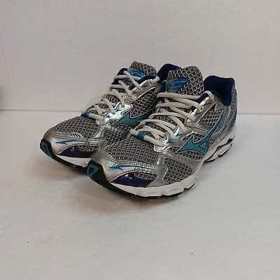 Mizuno Wave Rider 13 Running Sneaker Gray Silver Blue Women's Sz 9 • $16