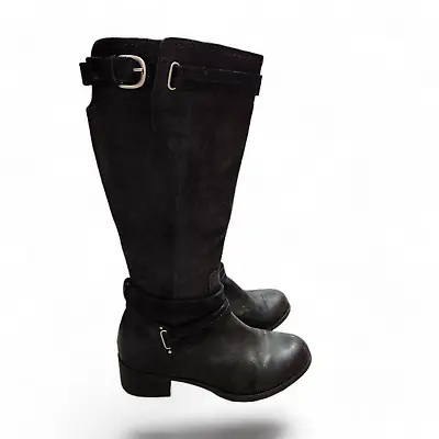 UGG Australia Women's Darcie Tall Riding Boots Size 9 Distressed Black Buckle • $125.80