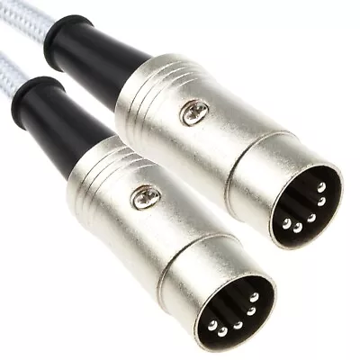 2m  Professional MIDI 5 Pin DIN Cable FULLY WIRED Braided Cable SHIELDED White • £6.16