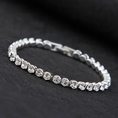£6.99 • Buy Womens Swarovski Crystal Tennis Stone Bracelet Bangle Silver Plated Shine Gift