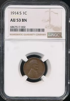 1914-S Lincoln Cent NGC AU 53 BN *Better/Early Date!* • $149.50