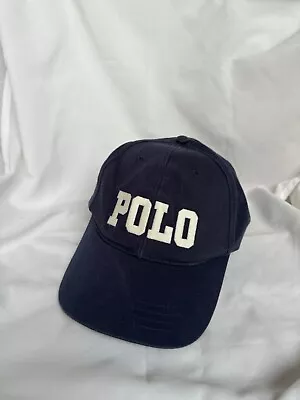 Vintage 90s Polo Ralph Lauren Strapback Spellout Dad Cap Hat Navy Blue • $55