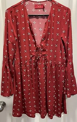 Boho Tigerlily Red Dress Size Small 6 Mini Long Sleeves Lace Up • $20