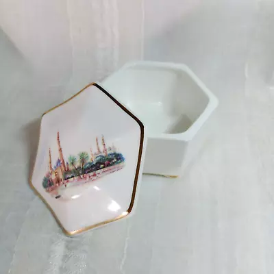 Arabian Heritage Vintage Abu Dhabi  Mosque  Hexagon Trinket Candy Dish Gold Rim • $19.95