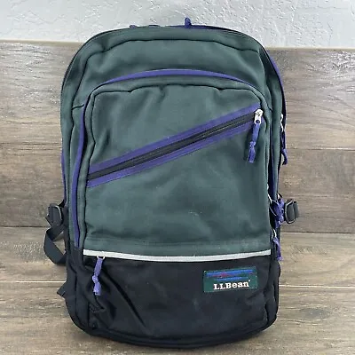 $60 • Buy Vintage LL BEAN Backpack School Bag Nylon Green Purple Large Travel Hiking Gym