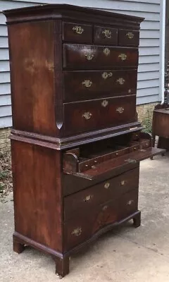 18TH C. Georgian Mahogany Highboy Tall Chest On Dresser Secretary Desk Sunburst! • $2760