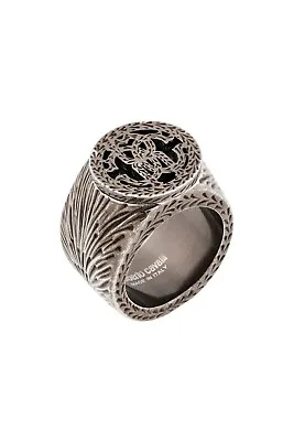 ROBERTO CAVALLI Monogram Ring Men Engraved Antique Silver Fashion Jewelry 10.5 • $71
