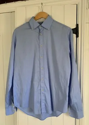 Mens Zara Light Blue Denim Smart Slim Fit Shirt Size Large • £10