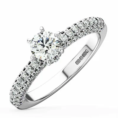 Round Diamonds Solitaire With Accents Diamond Engagement Ring In 9K Gold • £827.84