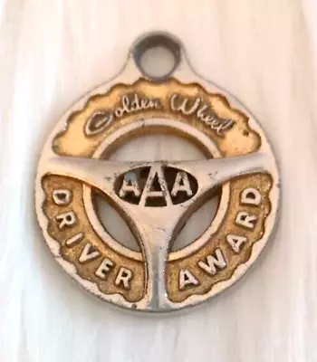 Vintage AAA Golden Wheel Perfect 5 Year Safe Driver Award Keychain Fob Medallion • $10.50
