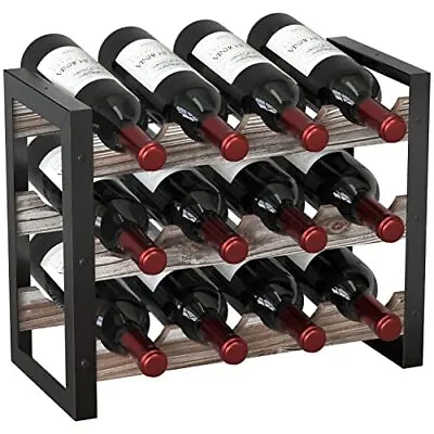 JACKCUBE Design Wine Rack Freestanding Floor 3 Tier Stackable 12 Rustic Wood • $42.83