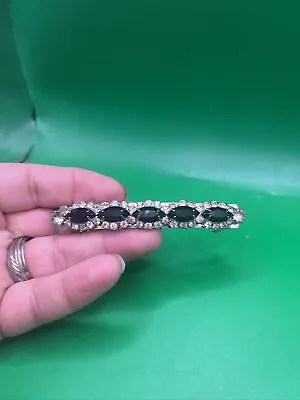 Vintage Clear Black Rhinestones Silver Tone Barrette Hair Clip Made In FRANCE • $14.44