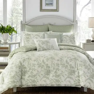 Laura Ashley Comforter Set Natalie Floral Cotton Polyester King 7-Piece Green • $123.98