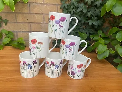 £18.99 • Buy Set Of 6 Mixed Poppy Fine Bone China Mugs Coffee Tea Mug Set