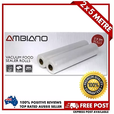 AMBIANO PREMIUM 2 X High Quality Vacuum Food Sealer Rolls (5 Metres EA) BPA FREE • $49.95