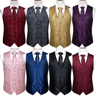 $22.99 • Buy Mens Black Blue Red Paisley Dress Vest Neck Tie Hankie Set Suit Tuxedo Waistcoat