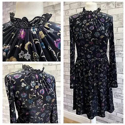 M&S Limited Collection Size 10 Dress Velvet Feel Floral High Lace Neck Party VGC • £14.95