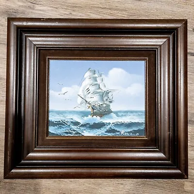 Original Acrylic On Board Galleon Ship Seascape Painting Signed • £75.90