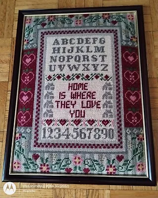 Vintage Needlepoint Sampler Home Is Where They Love You Finished Framed • $89.95