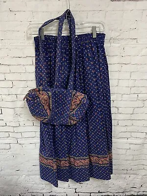 Vintage Vera Bradley Midi Skirt + Matching Purse Medium Navy Regency Blue 1987 • $68