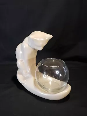 Vintage Haeger Pottery Ivory Cat Glass Fishbowl Planter • $58