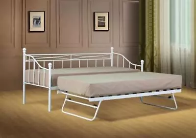 Small Single Metal Day Bed White Or Black Guest Bed With Trundle Mattress Option • £59.99