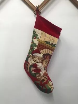 Vintage Needlepoint Christmas Stocking Lillian Vernon Teddy Bear Wool • $15