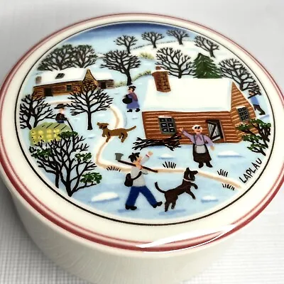 Vintage Villeroy & Boch Naif Christmas Winter Laplau Small Round Trinket Box • $8.99