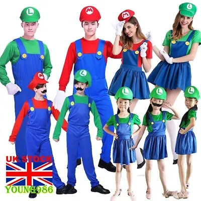 New Kids Boys Super Mario And Luigi Bros Fancy Dress Halloween Costume Plumber • £9.96