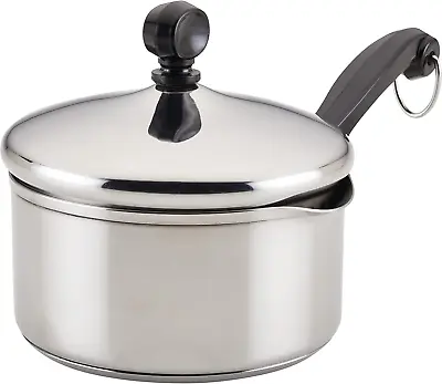 Classic Stainless Steel 1-Quart Covered Straining Saucepan Silver • £28.92
