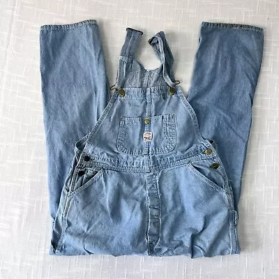 90s Pointer Carpenter Bib Overalls 34x31.5 Loose Grunge USA Vintage Light Blue • $46.99