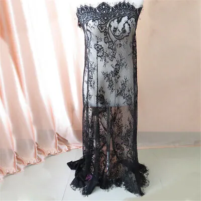 Floral Flower Embroidery Black Mesh Wedding Dress Bridal Veil Lace Fabric 150cm • $7.49