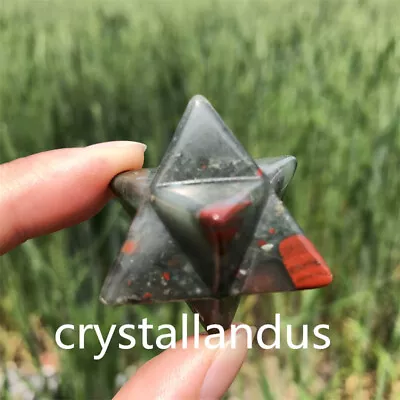 £9.49 • Buy 1pc Natural Blood Stone Merkaba Star Carved Quartz Crystal Pendant Ornament