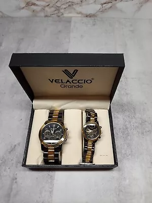 Vellaccio Grande His & Her Watch Set Stainless Steel Black Gold • $29.99