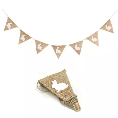 Happy Vintage Bunting Flags Burlap Linen Easter Decorations Bunny Flags • $13.01