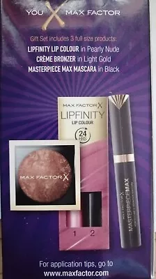 Max Factor  Gift Set Lipfinity Lip Colour Creme Bronzer Masterpiece Mascara NEW • £10.99