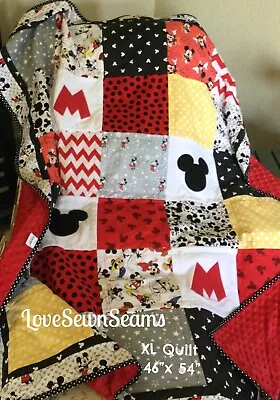 MICKEY MOUSE XL QUILT/HANDMADE QUILT/Made In USA/APPLIQUÉD QUILT • $219