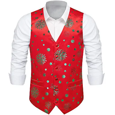 Christmas Mens Waistcoat Paisley Green Elk Suit Vest Tie Hanky Cufflinks Set 3XL • $19.99