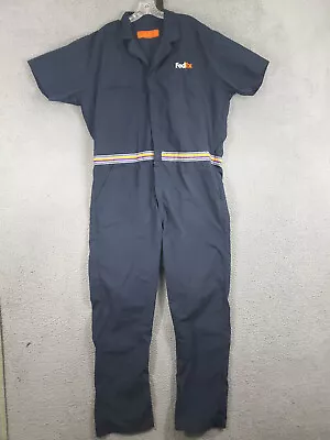 Vintage FedEx Coveralls Men XL Reg Blue Zip Up Pockets Work Red Kap Short Sleeve • $41.99